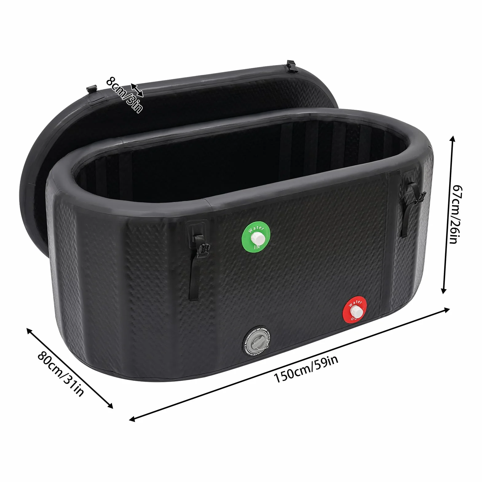 Bañera de hielo 370L con tapa, bañera de baño de hielo profesional para adultos, bañera plegable, bomba de aire y bolsa de transporte, baño de agua fría para deportistas, recuperación muscular, 150 x