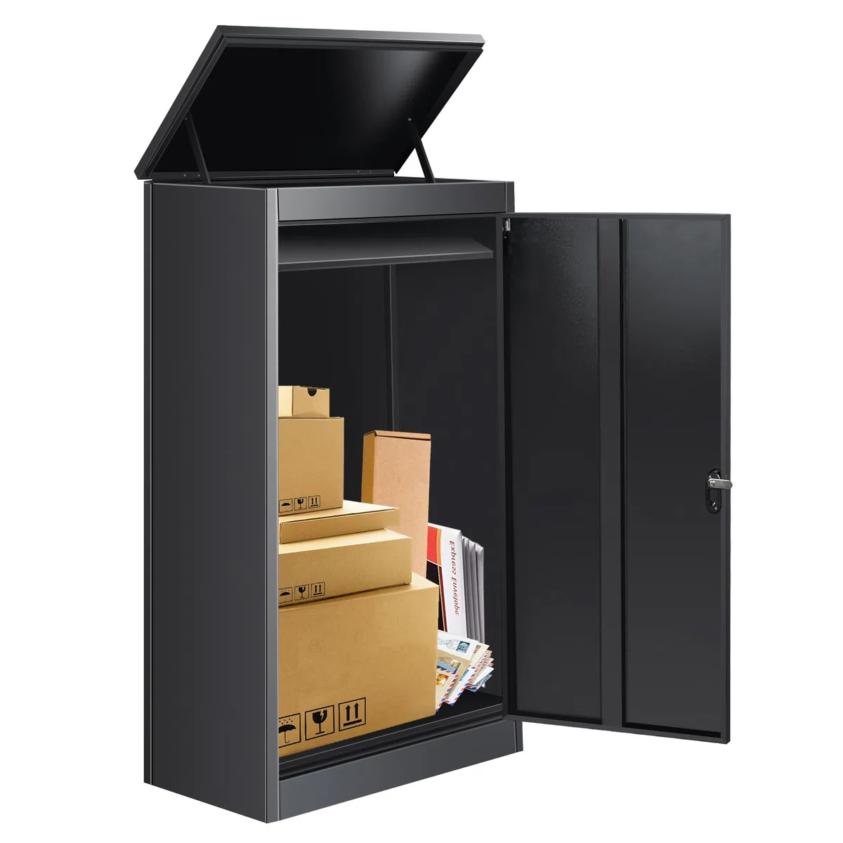 Buzón para exteriores, cajas de paquetes extragrandes con almacenamiento seguro, cajas de paquetes impermeables para exteriores, 53 cm x 42 cm x 130 cm