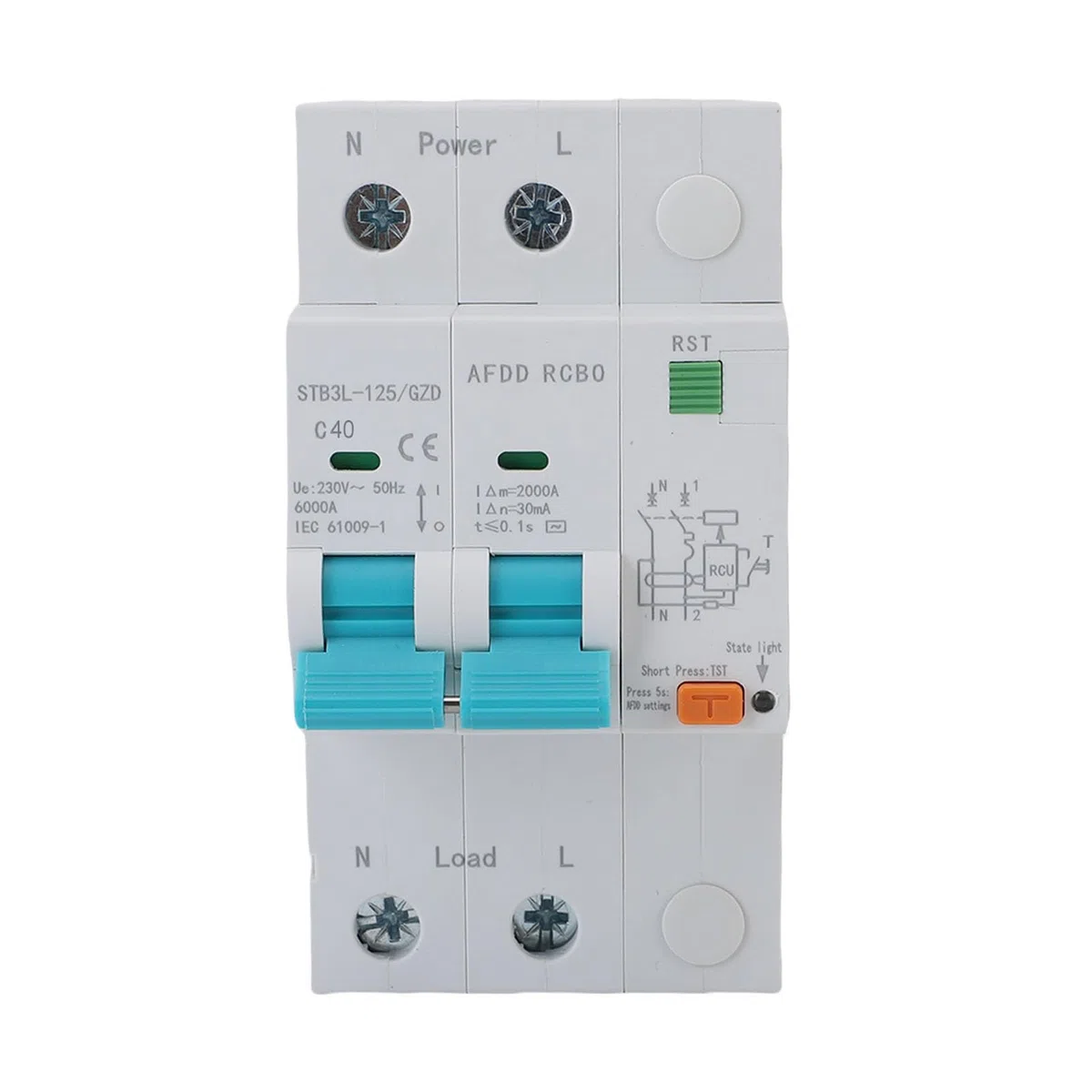 FTVOGUE Dispositivo Protector de Fallas de AFDD, Disyuntor STB3L 125 2P RCBO RCCB con Detección de Fallas de para Protección de Fugas por Cortocircuitos y Sobrecargas en Edificios (40A)
