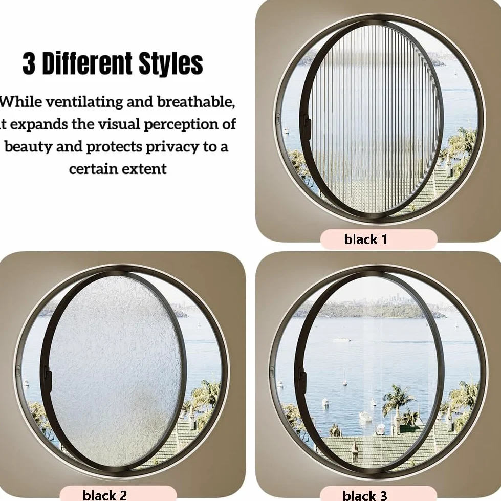 Ventana Redonda Giratoria Con Vidrio Templado, Ventanas De Cobertizo De Aleación De Aluminio Giratorias 360, Para Baño, Cocina, Casa De Juegos,Black 3,50cm/19.6in