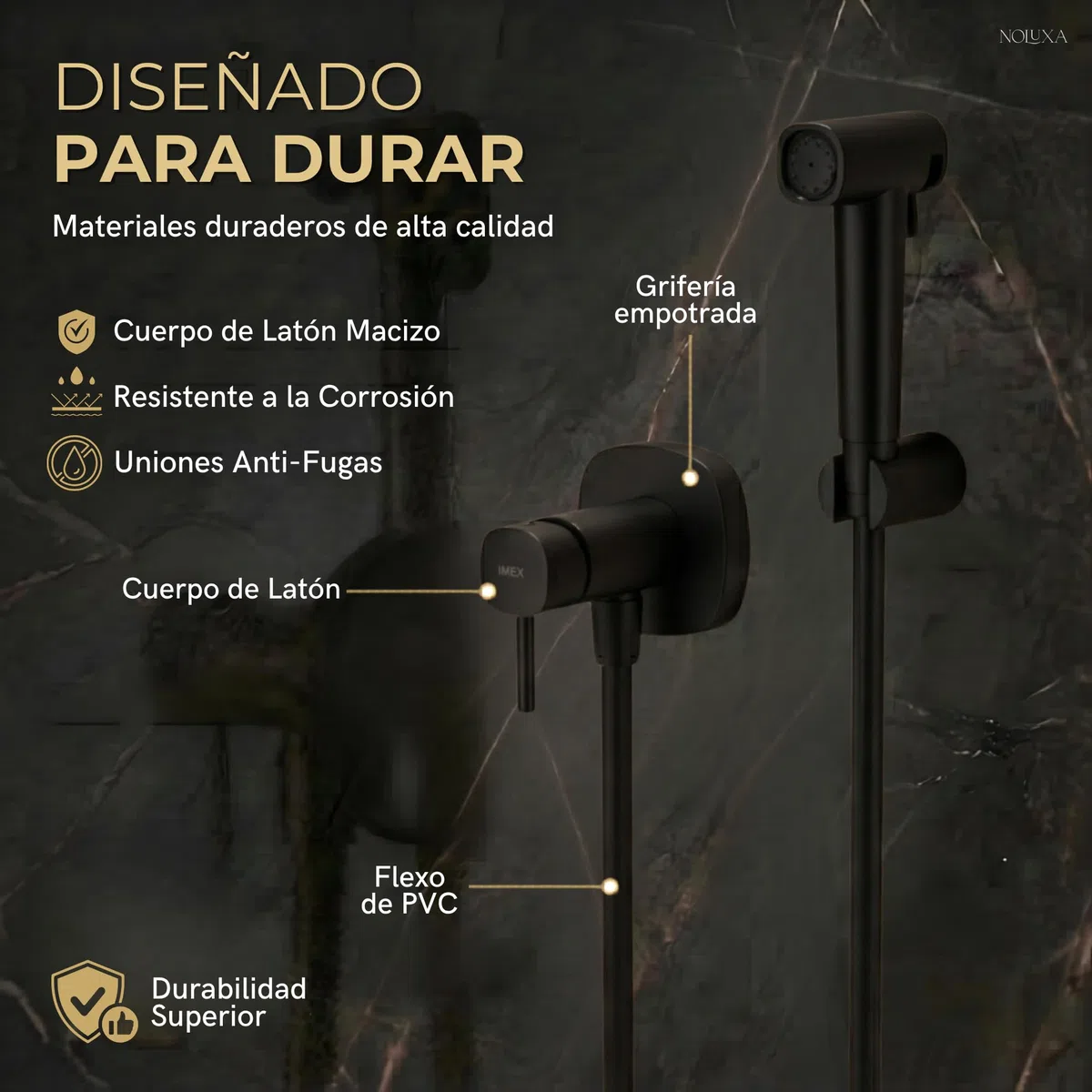 IMEX - Ducha Bidet Agua Fría y Caliente Color Negro Mate | Grifo Bidet Empotrado para WC | Ducha Higiénica Monomando para Inodoro | Grifería Sustituto de Bidé | Serie Toscana