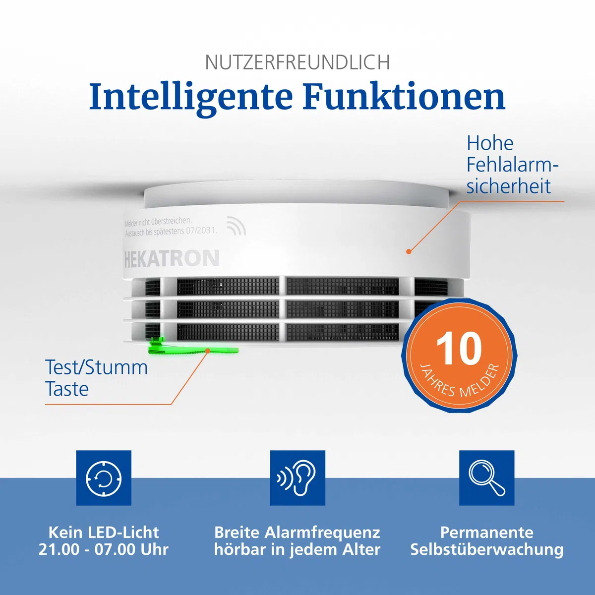 Hekatron Genius Plus Edition 2021 - Detector de Humo con Pilas y Almohadillas Adhesivas - Juego de 2 - En Blanco
