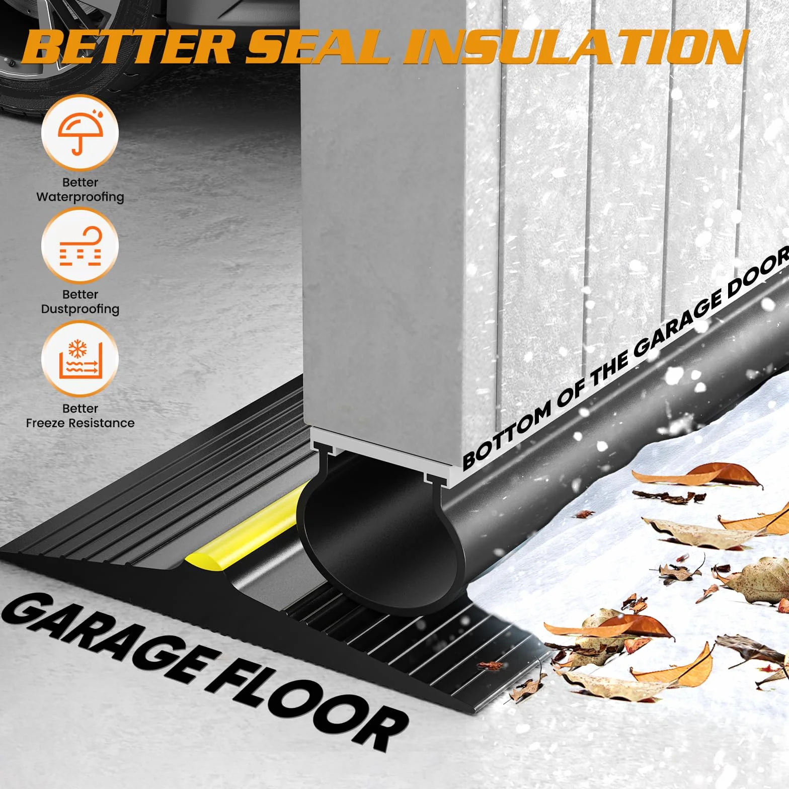 Sello de umbral de puerta de garaje 4.8m/13mm Burlete para Puerta de Garaje goma multiusos para puerta de garaje fácil de cortar resistente a la intemperie puede evitar que el agua la lluvia