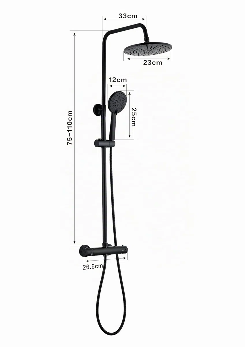 STANEW - Columna de Ducha Termostática, Conjunto de Ducha, Cuarto de Baño, Columna de Ducha, Termostato con Mezclador Ajustable en Altura, Sistema de Ducha (Negro(Redonde))