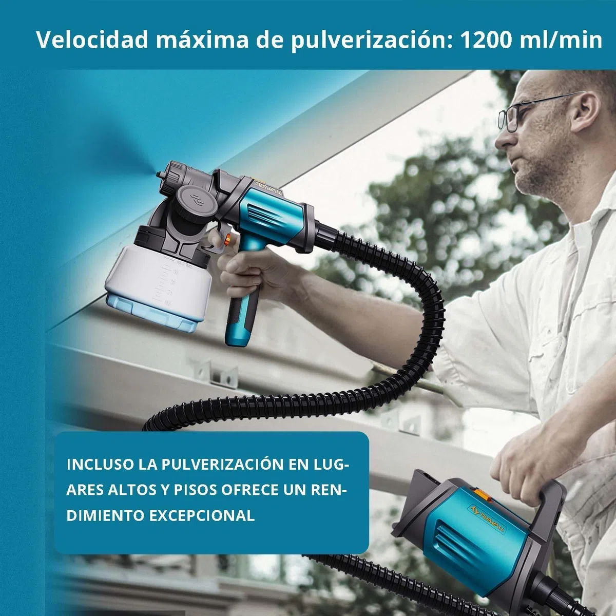 Tilswall Shark800 Pistola Pintura, Pulverizador de Pintura HVLP 800W, 4 Boquillas y 3 Patrones, Contenedor de Pintura con Recarga Lateral, 120 DIN-s Pistola de Pintura, para Vallas, Jardín y Muebles
