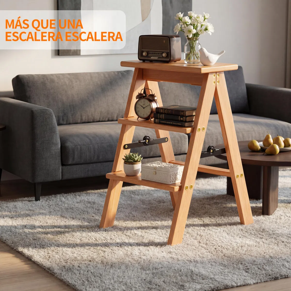 Escalera de 3 peldaños, Taburete Plegable de Madera, Silla Plegable, Antideslizante, portátil y Resistente para el hogar, la Cocina y la Oficina (Madera EW1)