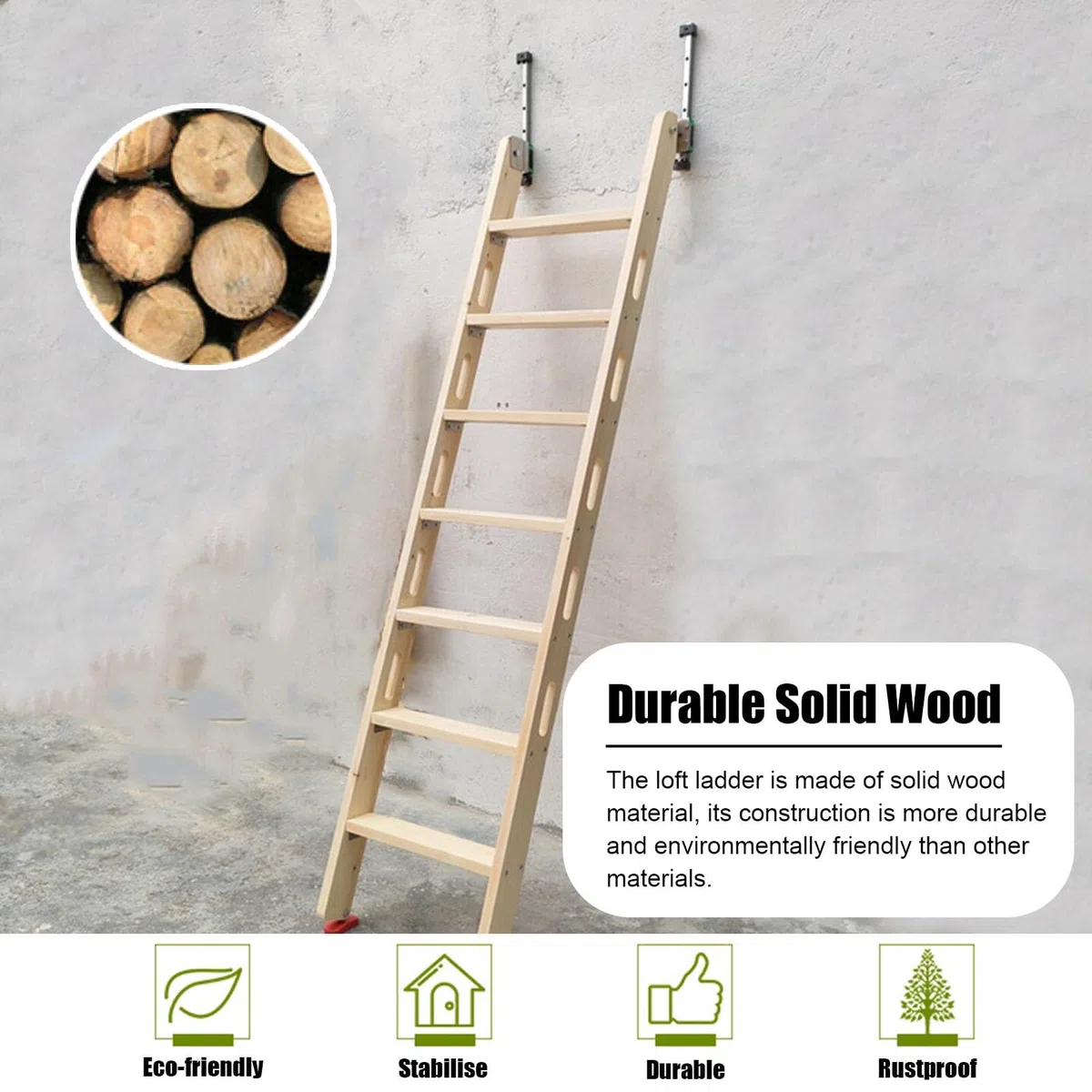 Escaleras para Áticos Escalera Telescópica de Escape para Áticos Montada en La Pared, Escalera Recta de Madera Maciza para Áticos con Toboganes de Metal, Escalera Retráctil para Literas, Sótanos, Tech