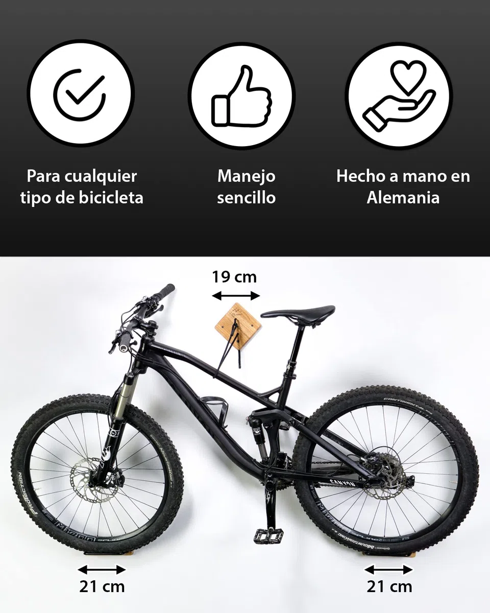 Soporte para bicicleta PARAX - Soporte de pared para bicicleta - Almacenamiento de bicicleta interior - para MTB, E-Bike, bicicleta de mujer, bicicleta de carretera, bicicleta gravel - hasta 35 kg - de madera