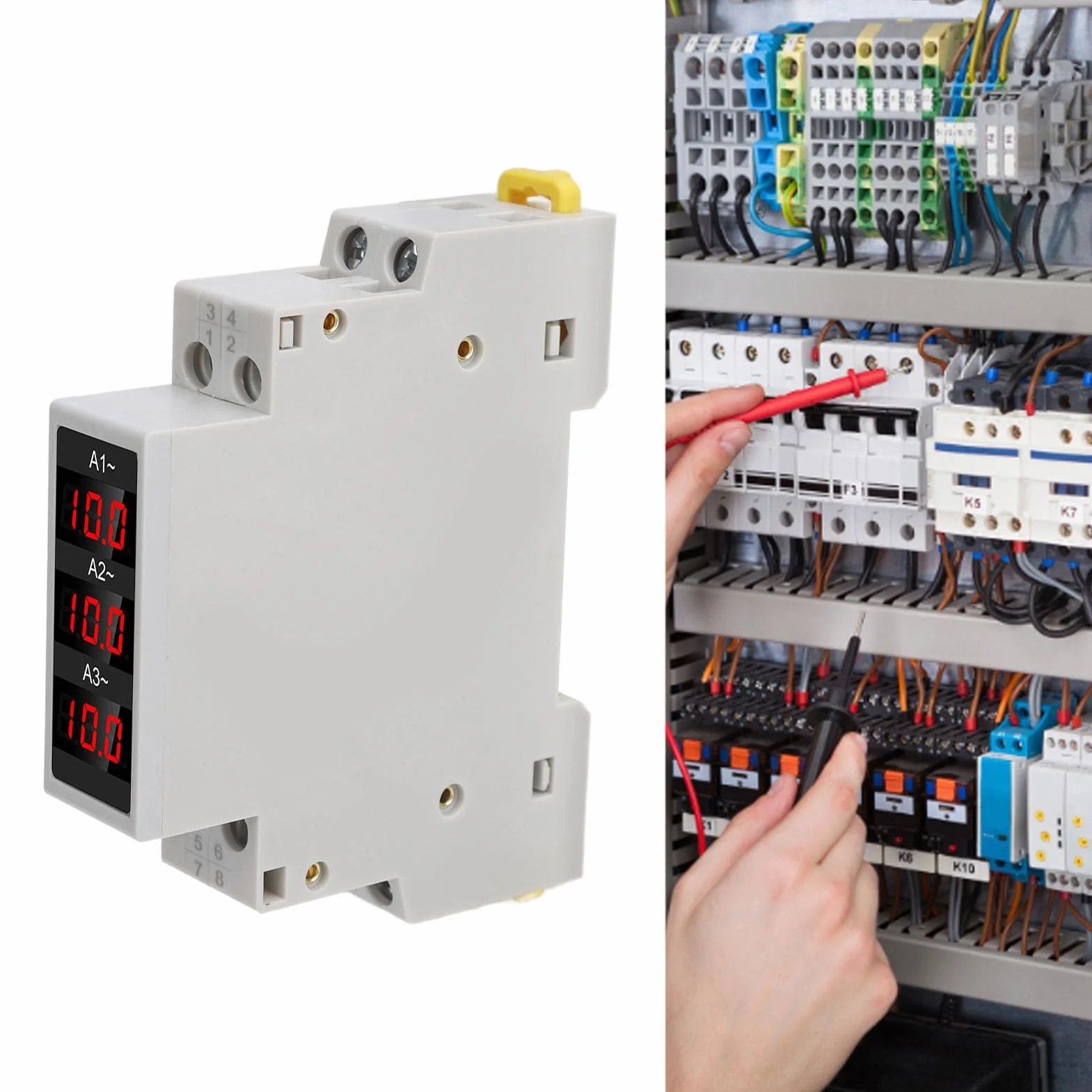 Amperímetro Digital Trifásico 80-500V 1-100A con 3 Sensores Pantalla LED Mini Indicador CA para Medición Precisa de Potencia
