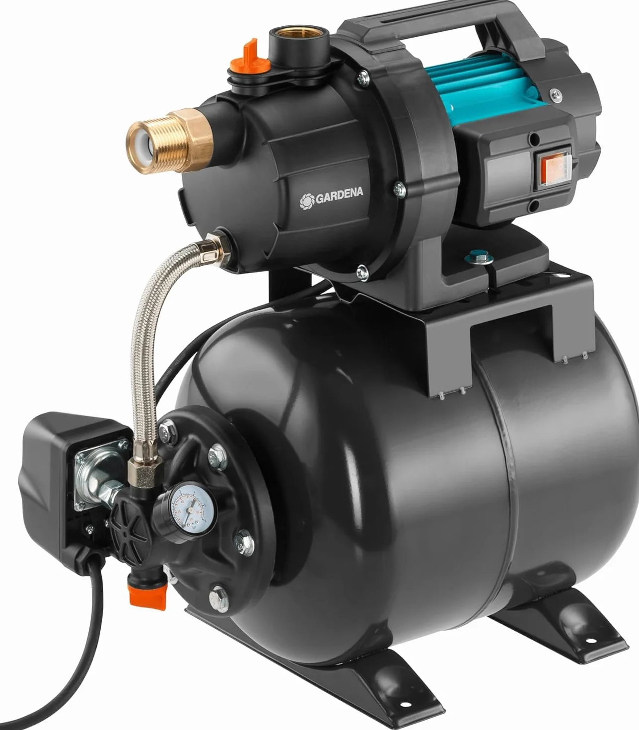 Gardena Pressure Tank Unit 3700/4: Bomba para suministro de agua doméstica con depósito de 19l, membrana de EPDM e insertos roscados de latón, caudal de 3.700 l/h, motor de 800 W (09023-20)