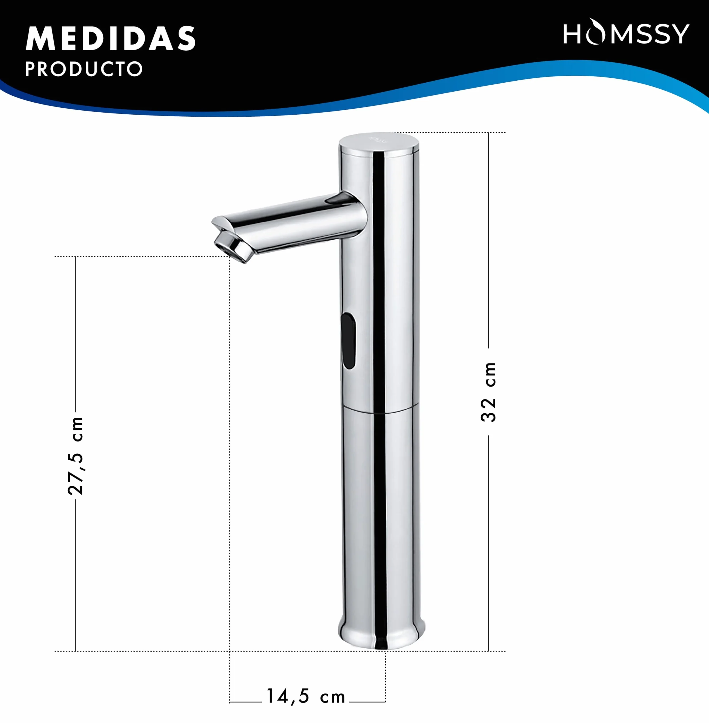 Grifo Electrónico Alto con Sensor, Grifo Automático de 2 Aguas con Sistema Premezclador, Sensor Infrarrojo sin Contacto, Mezclador de Agua Fría y Caliente, Latón Cromado Resistente (2 Aguas)
