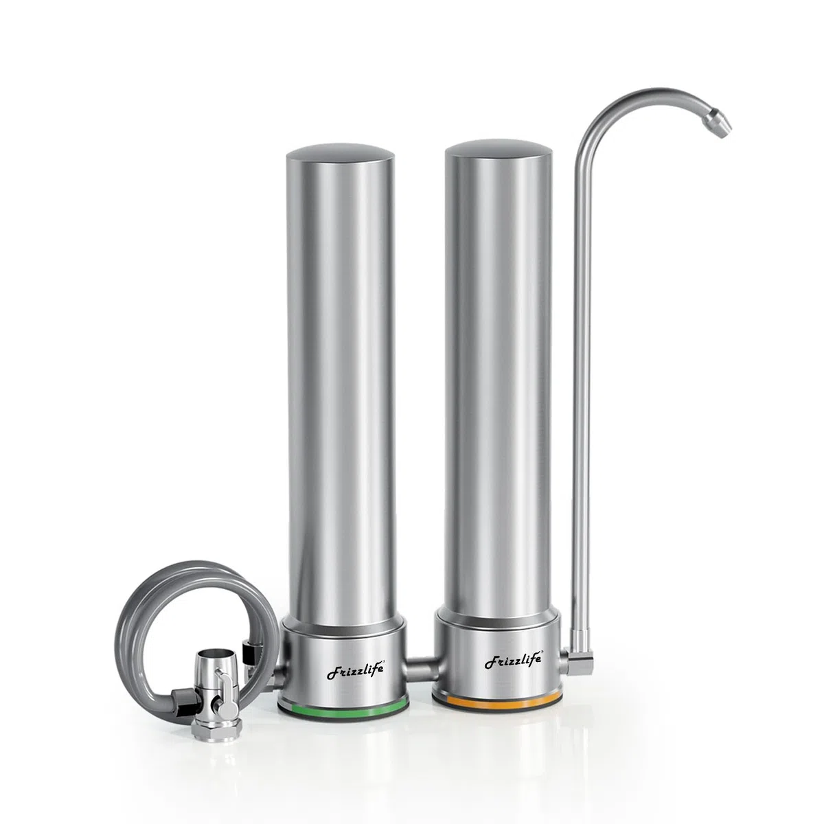 Frizzlife DS99-S Sistema de filtrado de agua para encimera, Filtración de agua de acero inoxidable en 8 etapas,0,5 micras Reduce en un 99% el plomo,el cloro,los metales pesados y la acumulación de cal