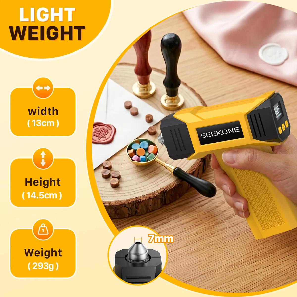 SEEKONE Pistola de Calor Inalambrica 7,2 V, Temperatura Variable 100-500°C con Pantalla LCD
