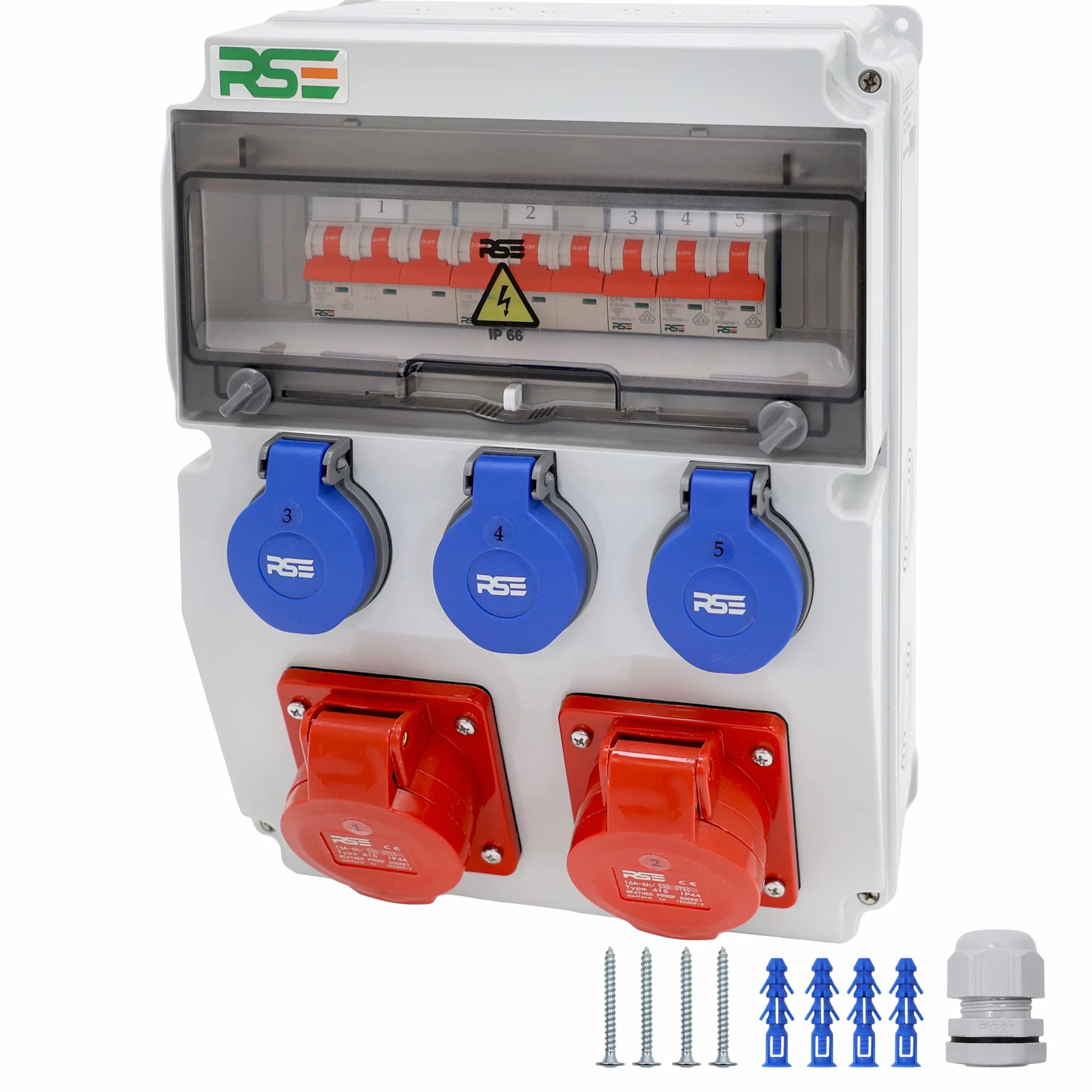 Distribuidor de corriente de construcción distribuidor de pared completamente cableado 32A 16A 230V con toma CEE contador IP65, 12. 1x32A 1x16A 3x230 con LS