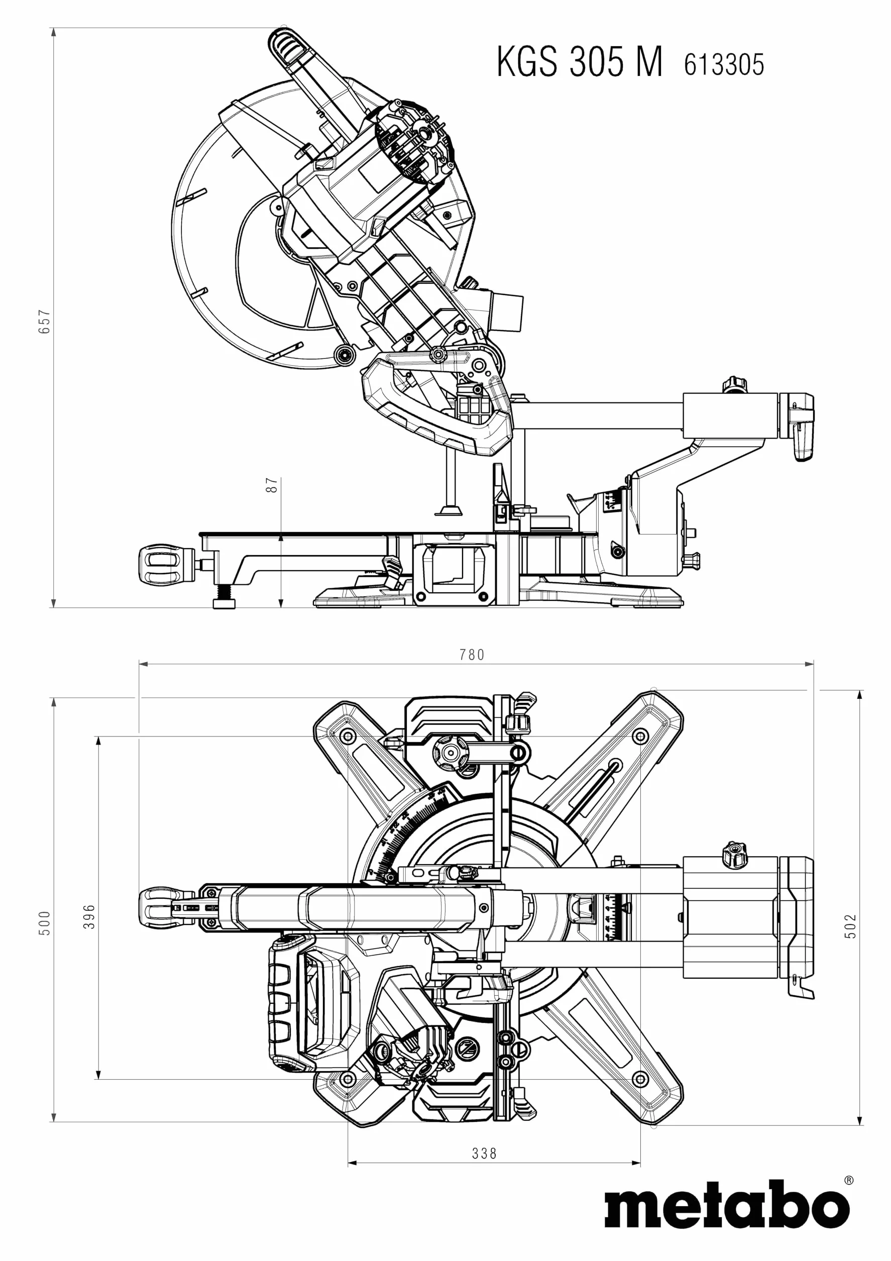 Metabo Ingletadora KGS 305 M con Línea de Corte Precisa y Disco de 305mm - Sierra de Tracción Compacta y Portátil de Alto Rendimiento