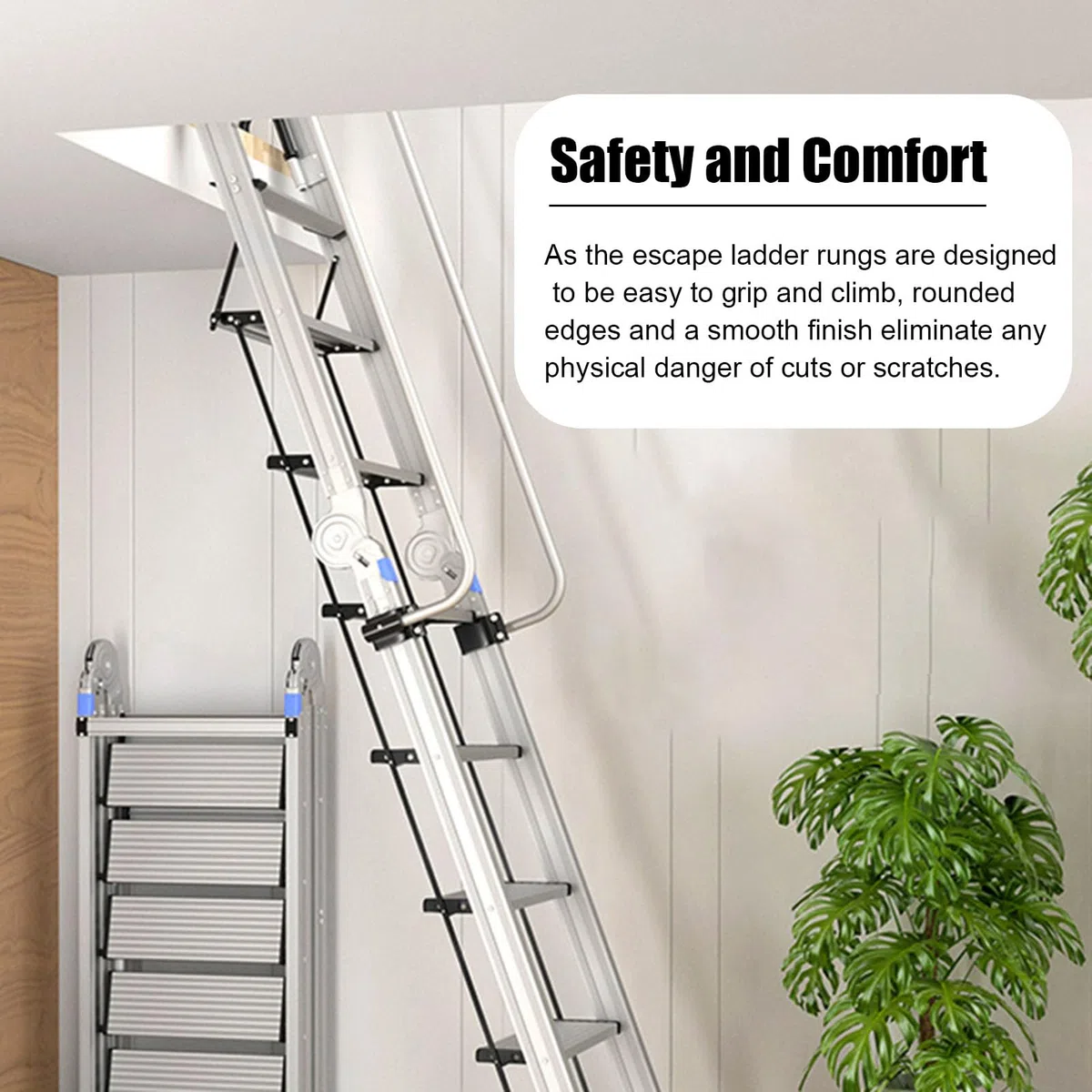Escaleras para Áticos Escalera Portátil de Aluminio para Ático, Escalera de Escape Plegable para Interiores con Pasamanos y Base de Goma Antideslizante, Escalera Tipo Loft de Carga Alta para Sótano (