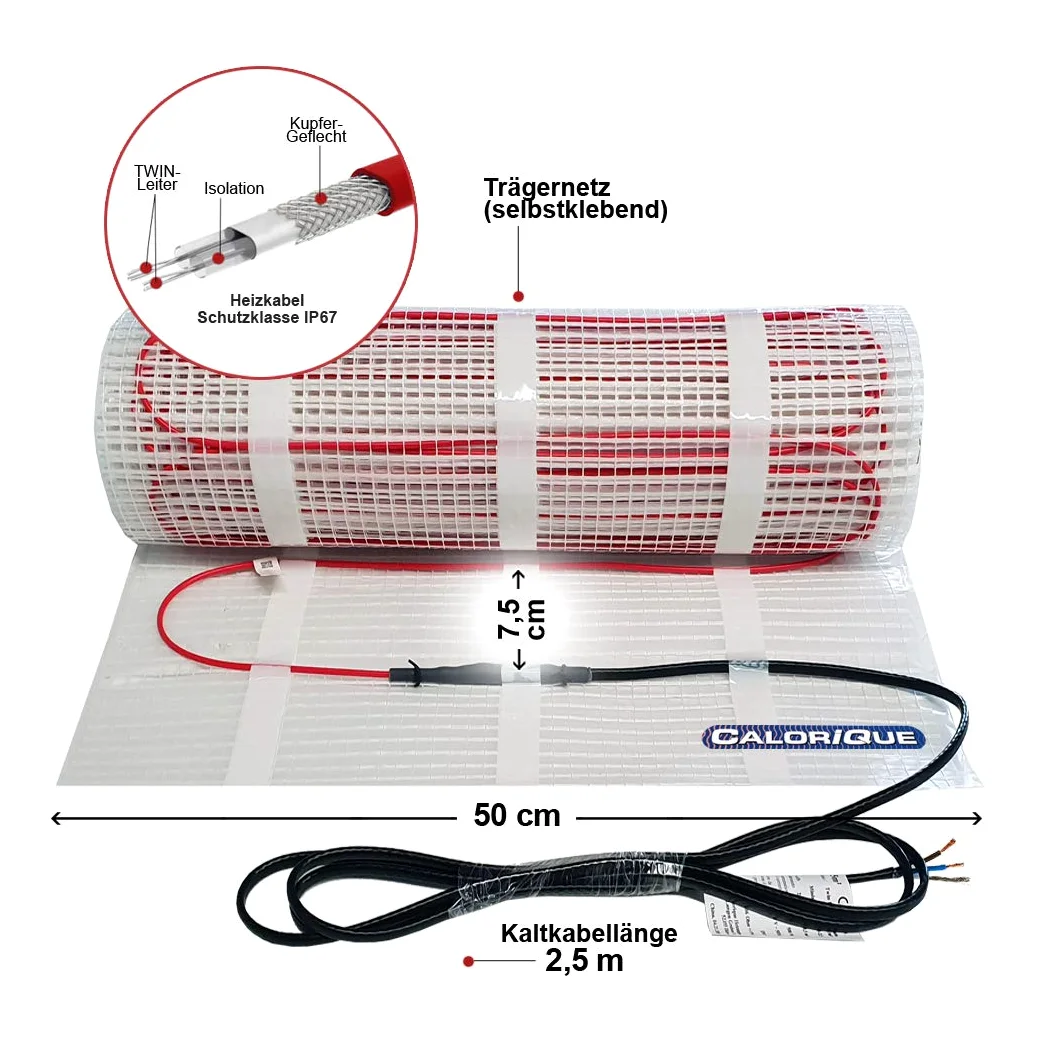 Estera De Cable De Calefacción Eléctrica – 5,0m² – Calefacción Eficiente Por Suelo Radiante Eléctrico 100 W/m² – Tecnología TWIN – Fuentes De Energía Renovables [A +++]