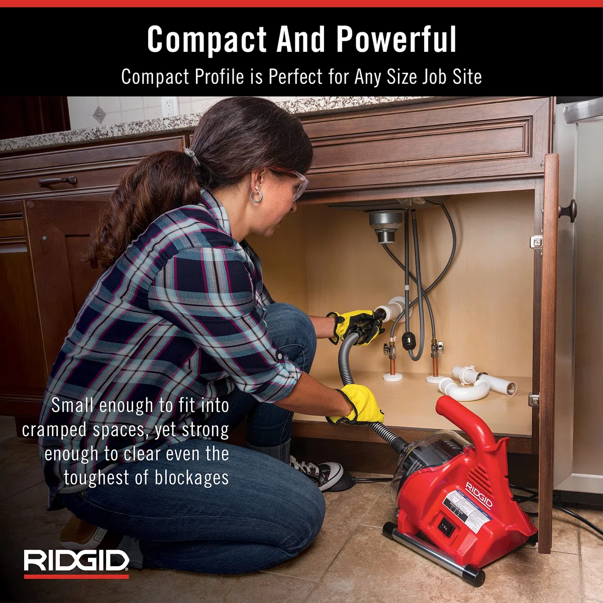 RIDGID PowerClear - Kit de máquina de limpieza de drenaje de 120 voltios para bañeras, duchas y fregaderos